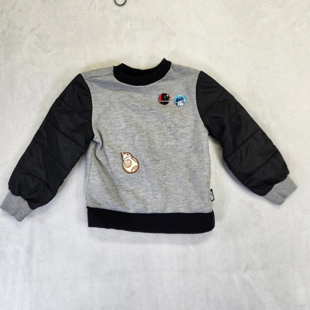 Disney Store Star Wars Kids Sweatshirt Grey‎ Black Quilted Puffer Sleeve Size 3